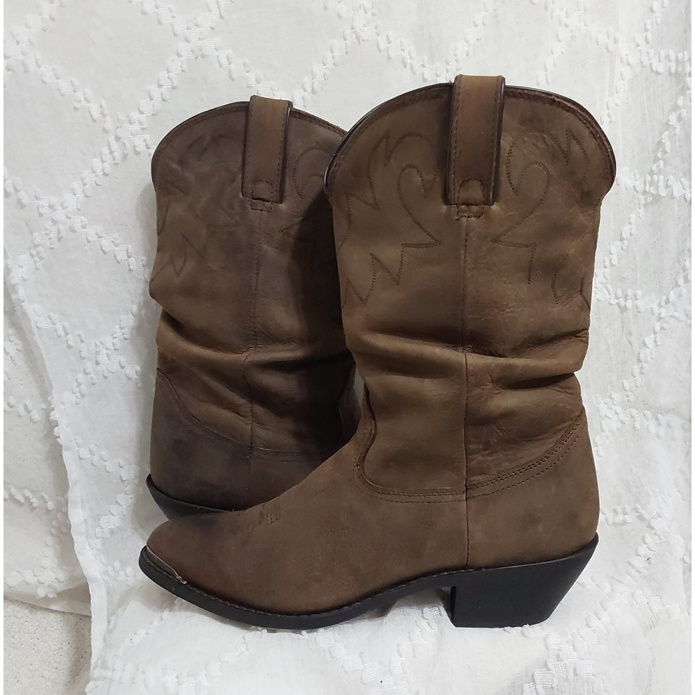 Durango Brown Leather Slouch Western Cowboy Boots Women Size 7.5 Stitch Detail